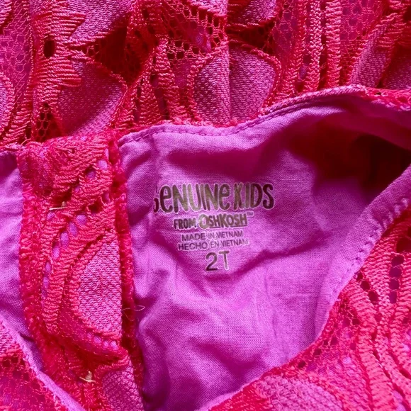 EUC Genuine Kids by Osh Kosh magenta lace over pink dress w/ ruffle straps. 2T. - Picture 6 of 6